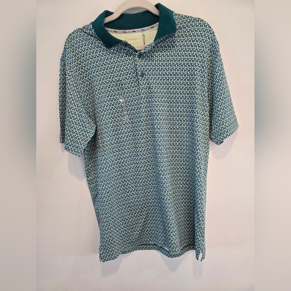 Walter Hagen Teal Patterned Polo Shirt Size Small Nwt